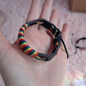 Spencer's Black Leather Bracelet with Rainbow Wrap